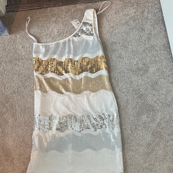 Frederick's of Hollywood One Shoulder Sequin Dress - Gold, Silver, White - Picture 3 of 3